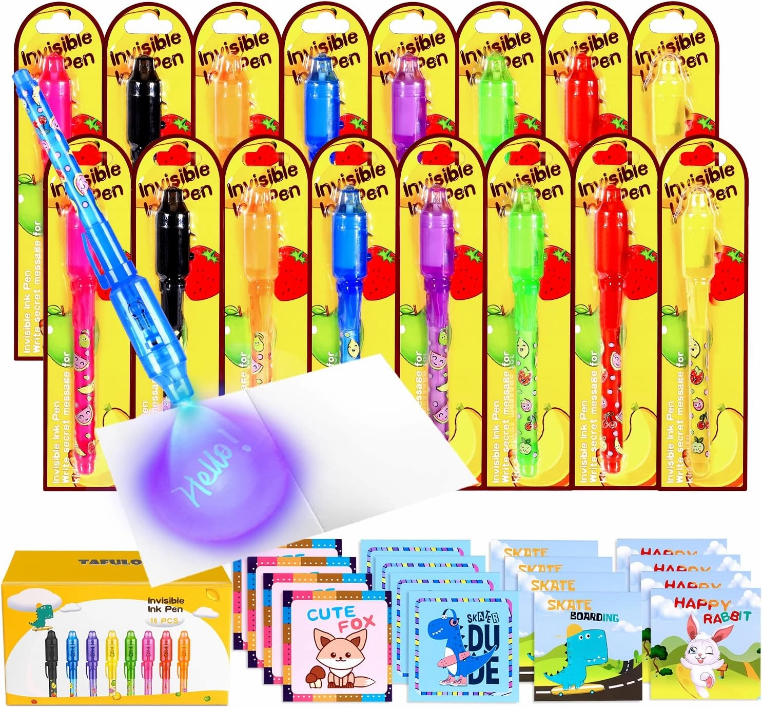 TAFULOR Invisible Ink Pen for Kids, Birthday Party Favors for Girls Boys, Spy Pens with UV Light Secret Message Magic Markers, Goody Bag Stuffers Toys for 6-12 Year Old Girls Boys Gift (16PCS)