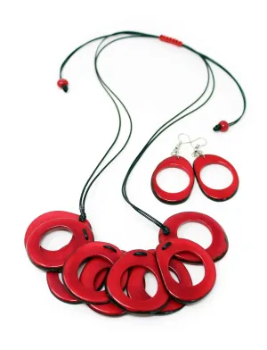Tagua Nut Jewelry Set, Red Slices Tagua Necklace and Earrings, Handmade Fair Trade, by Florama Natural Jewelry