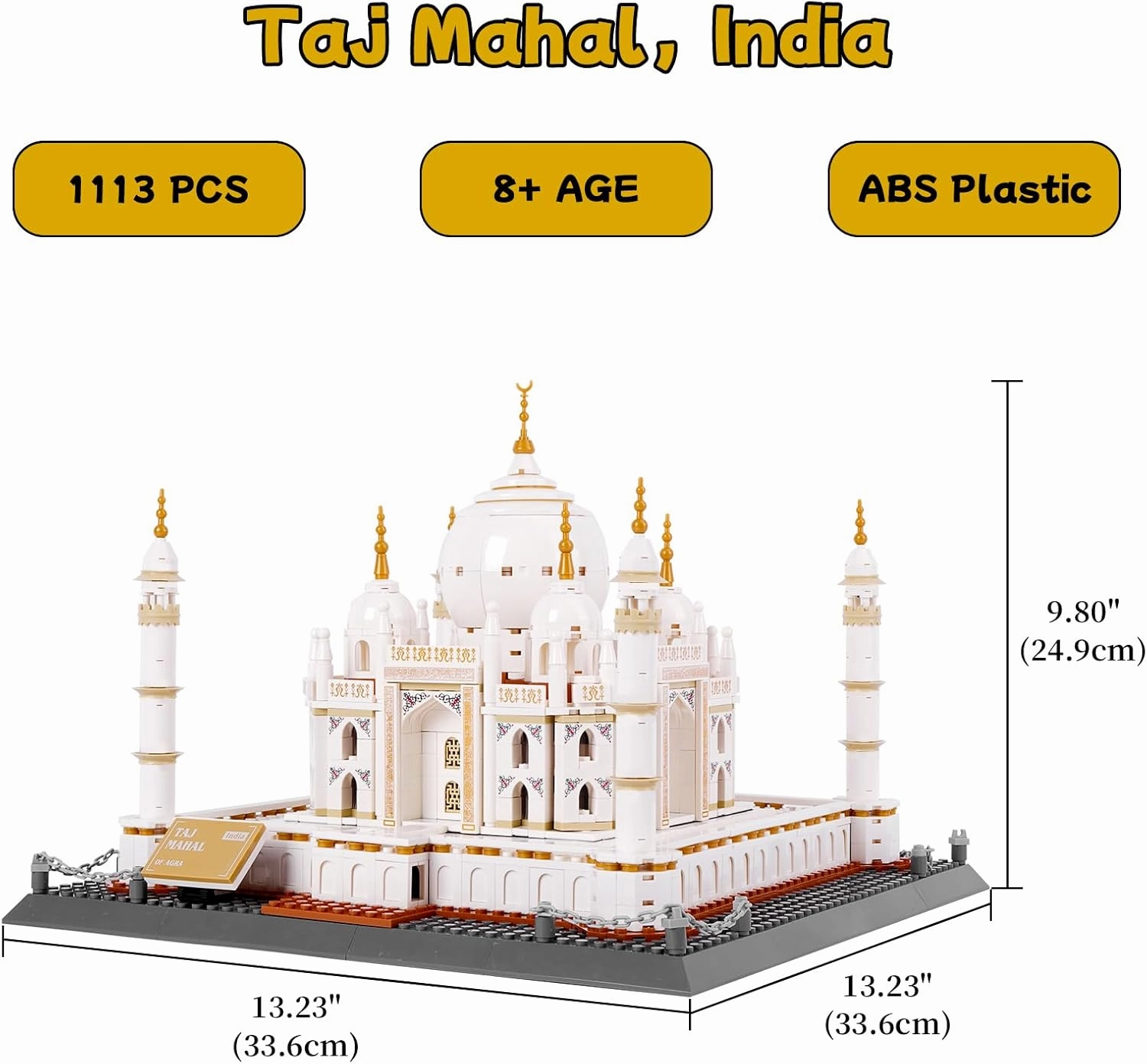 Taj Mahal Building Blocks Kit, Regular Size Brick World Famous History Architectural Model, India Agra Landmark Collection Set for Kids and Adults, Gift & Office Home Décor, 1113 PCS