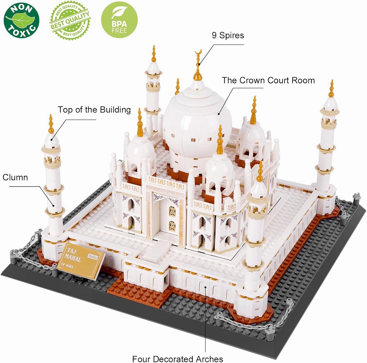 Taj Mahal Building Blocks Kit, Regular Size Brick World Famous History Architectural Model, India Agra Landmark Collection Set for Kids and Adults, Gift & Office Home Décor, 1113 PCS