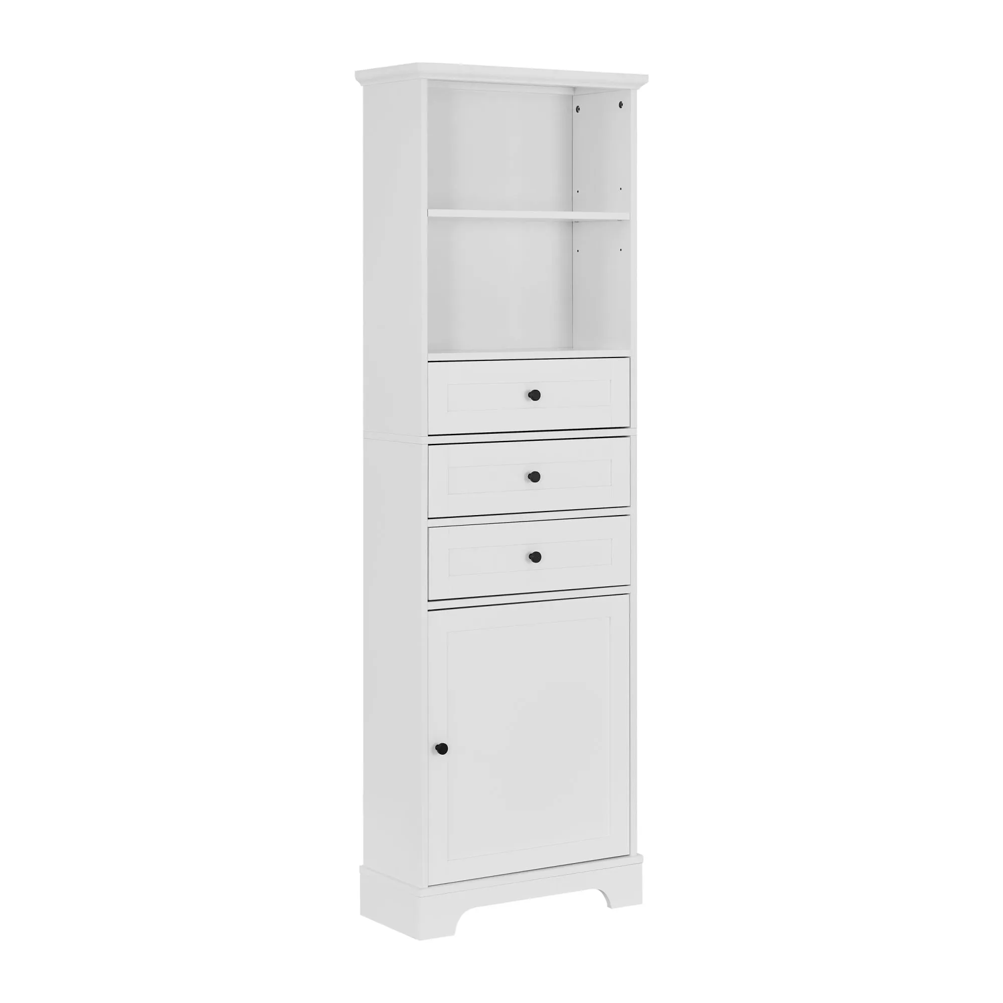 Tall Storage Cabinet with 3 Drawers and Adjustable Shelves for Bathroom;  Kitchen and Living Room;  MDF Board with Painted Finish