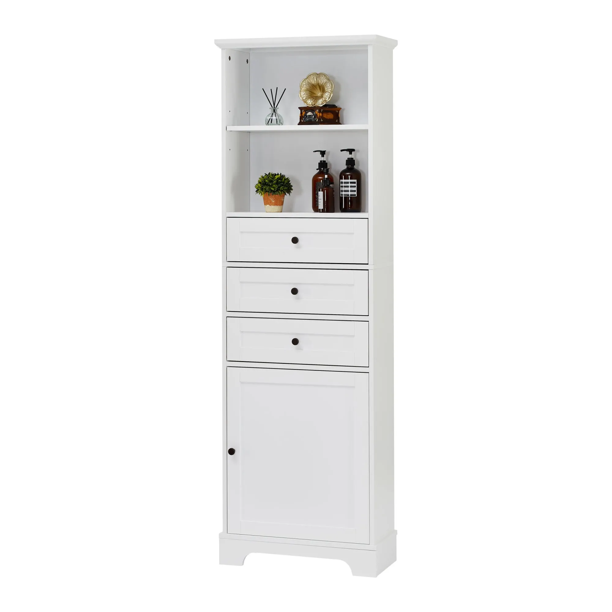 Tall Storage Cabinet with 3 Drawers and Adjustable Shelves for Bathroom;  Kitchen and Living Room;  MDF Board with Painted Finish