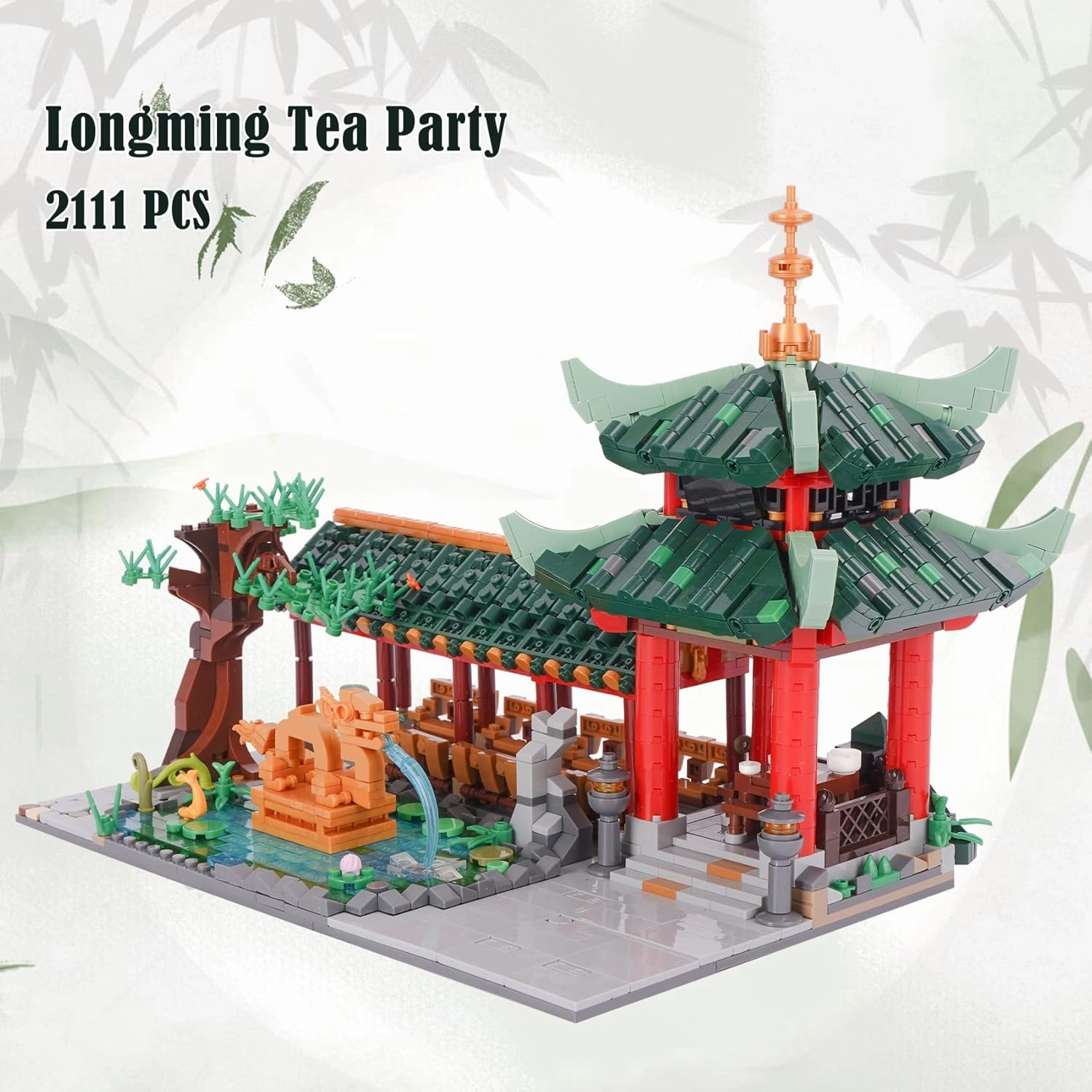 Tang Dynasty Street View Building Block Set, Chinese Ancient Shop Micro Building Kit 2111 PCS Classical Architecture Model Construction Toy (Tea Party)