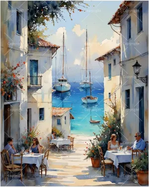 TAOPAOLAB Seaside Open-air Restaurant Paint by Numbers Kit for Adults - DIY Coastal Town and Yachts Painting on Canvas 16x20 Inches, Acrylic Paint Set for Beginners, Art for Home Decoration or Gifts