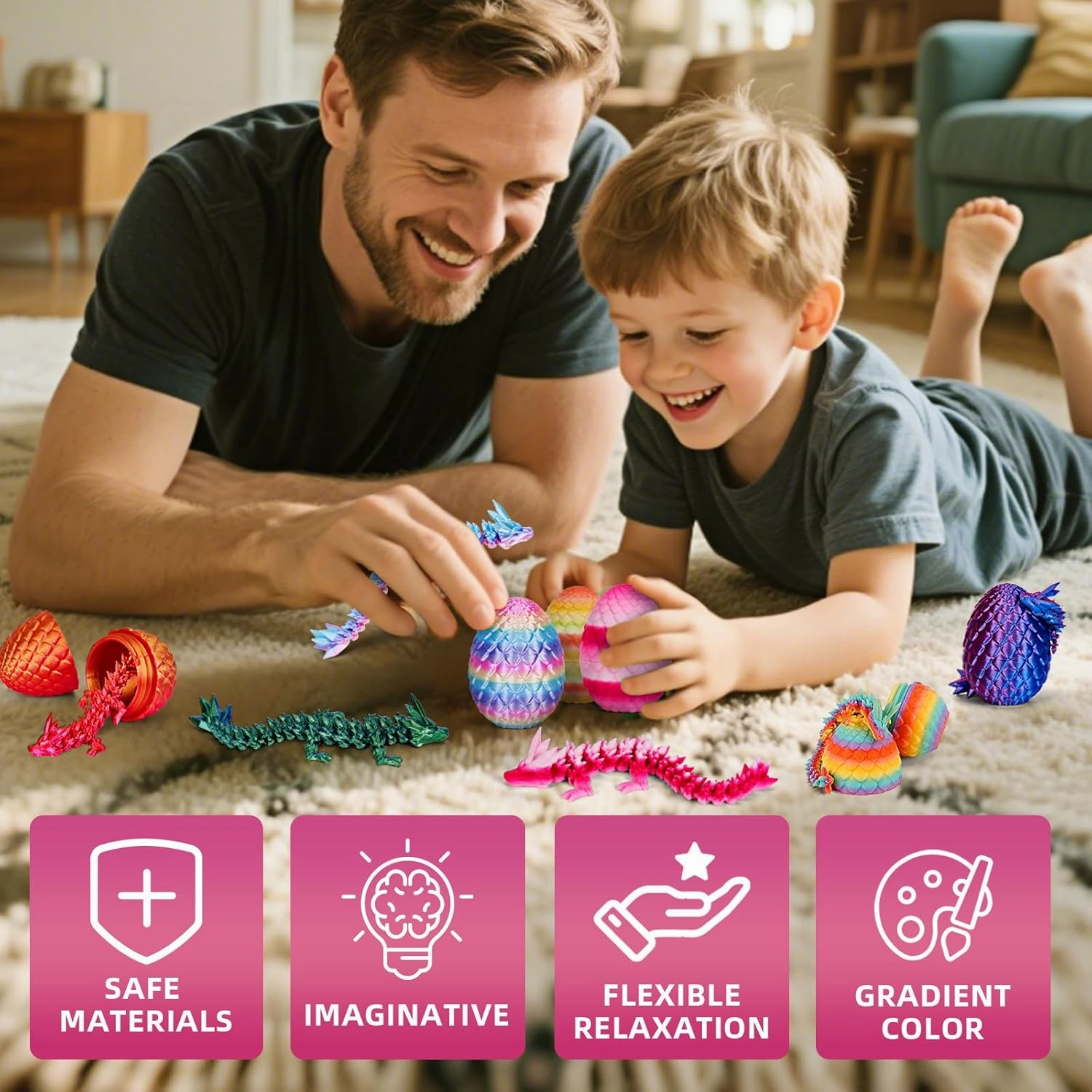 TBOLINE 4PCS 3D Printed Dragon Egg, Mystery Easter Egg Articulated Crystal Animals Fidget Toy for Kid Boy Girls, 3D Print Small Dinosaur Eggs Toy Mythical Pieces Dragon in Egg (4-Piece Set-E)