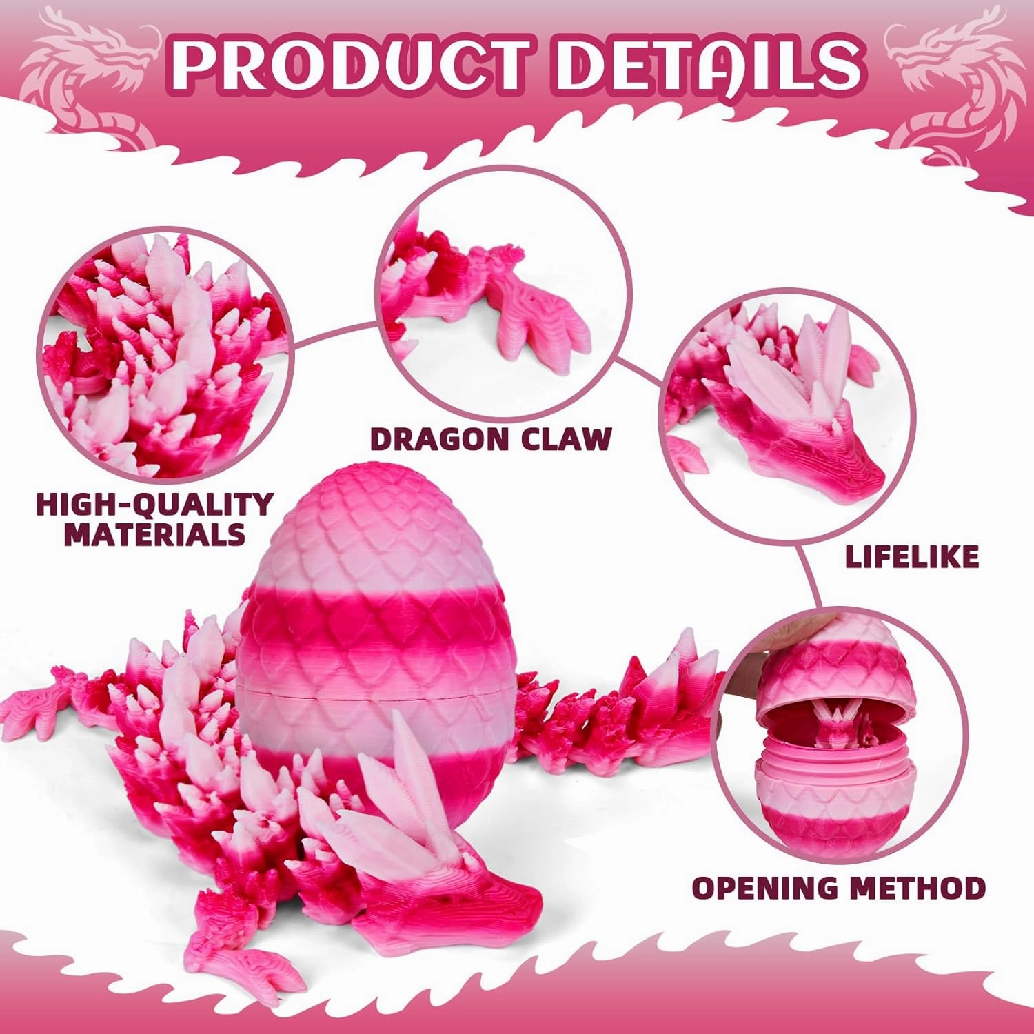 TBOLINE 4PCS 3D Printed Dragon Egg, Mystery Easter Egg Articulated Crystal Animals Fidget Toy for Kid Boy Girls, 3D Print Small Dinosaur Eggs Toy Mythical Pieces Dragon in Egg (4-Piece Set-E)