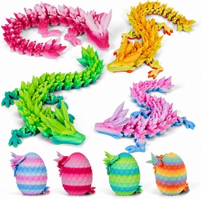 TBOLINE 4PCS 3D Printed Dragon Egg, Mystery Easter Egg Articulated Crystal Animals Fidget Toy for Kid Boy Girls, 3D Print Small Dinosaur Eggs Toy Mythical Pieces Dragon in Egg (4-Piece Set-E)