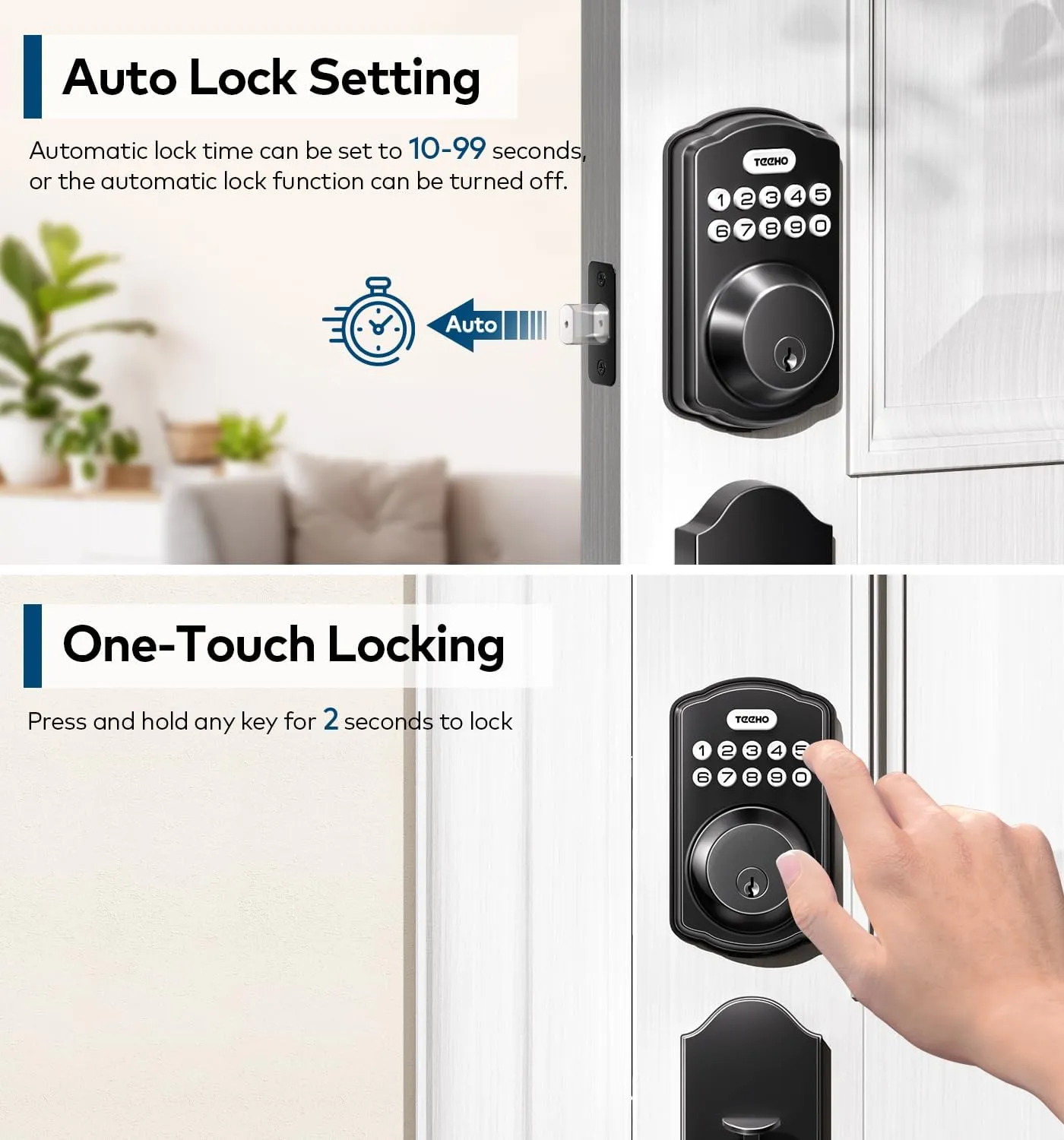 TEEHO Keyless Entry Door Lock Deadbolt with Handle Set, Electronic Digital Smart Locks Set for Front Door with 2 Keys, Easy to Install Keypad Deadbolt, Auto Lock - Matte Black