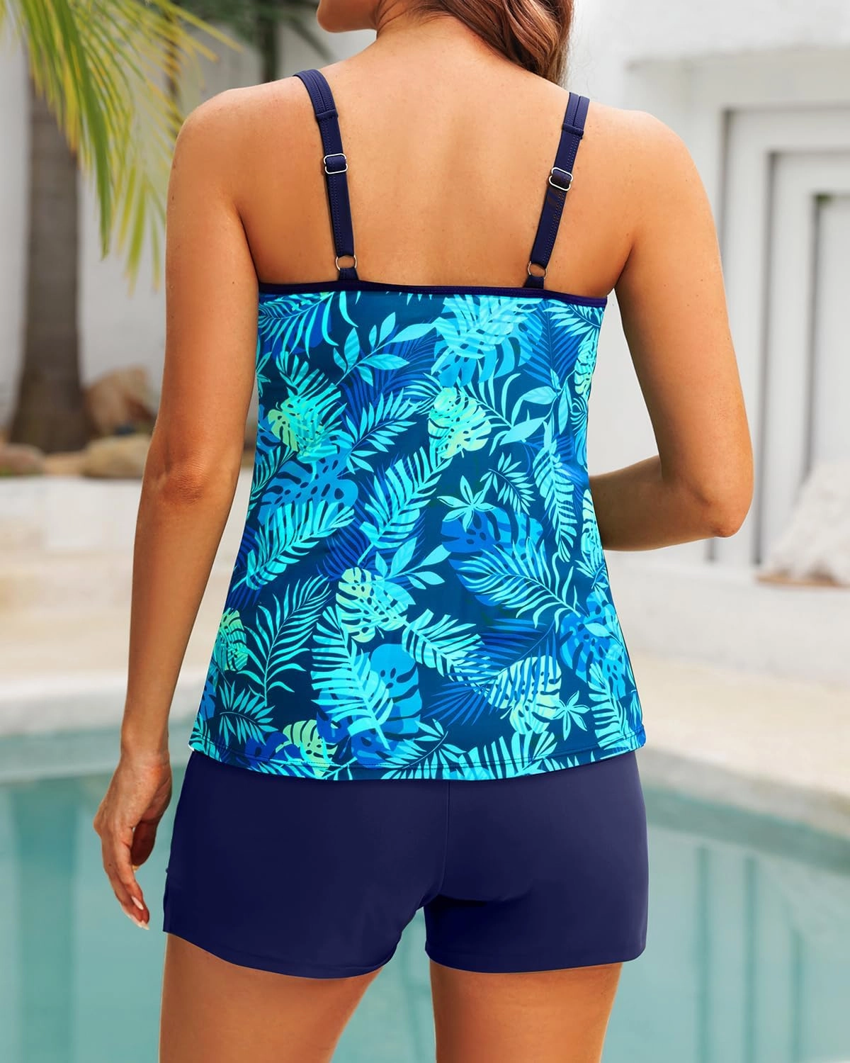 Tempt Me Two Piece Tankini Swimsuits for Women Tummy Control Bathing Suit with Shorts Athletic Two Side Pockets Swimwear