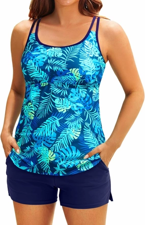 Tempt Me Two Piece Tankini Swimsuits for Women Tummy Control Bathing Suit with Shorts Athletic Two Side Pockets Swimwear