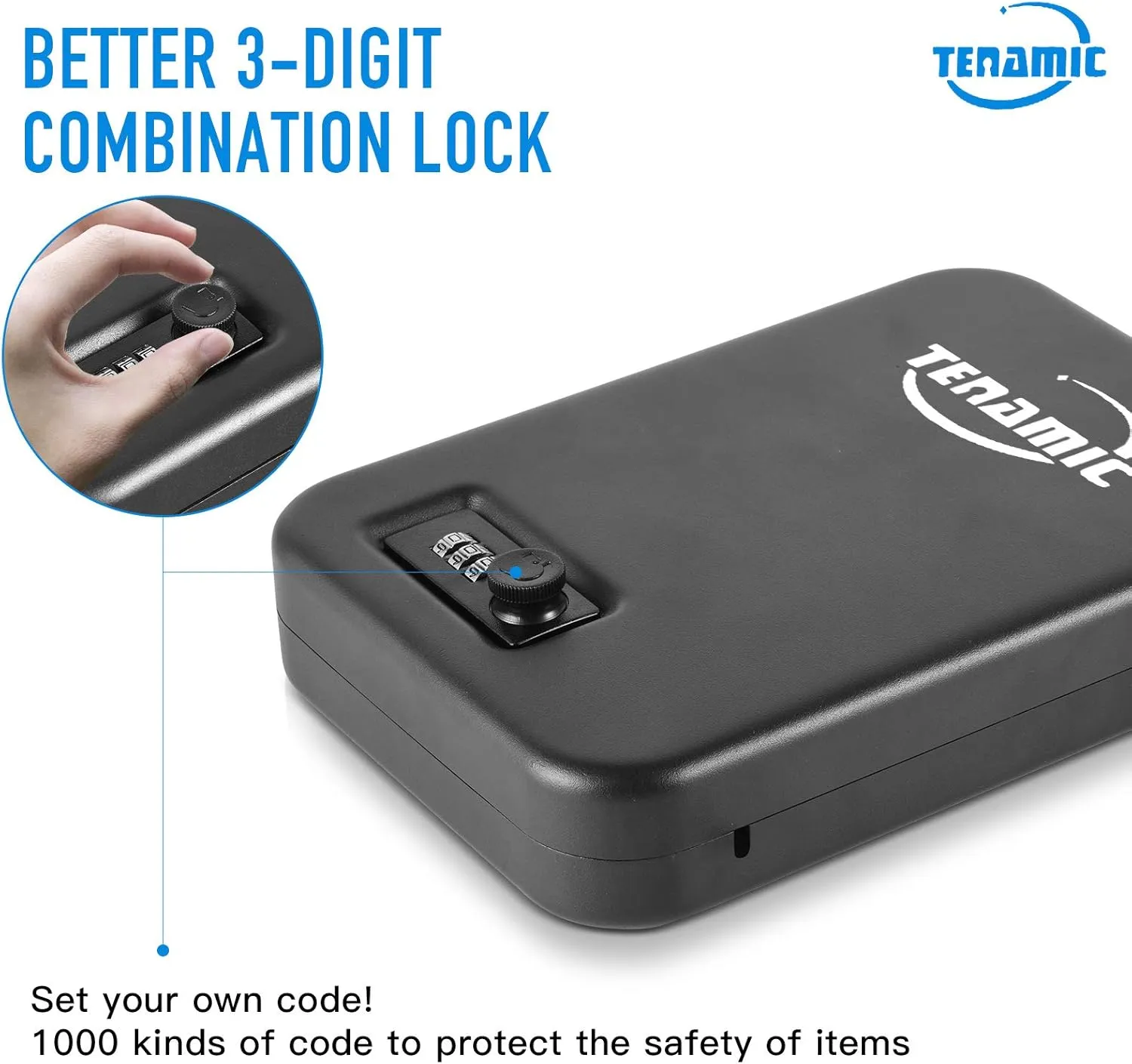 TENAMIC Pistol Safe, Portable Travel Gun Safe, Solid Steel Handgun Lock Box for Home, Gun Safes for Car, Black
