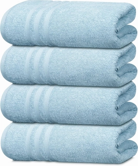 Tens Towels Pack of 4 Soft Bath Towels, 100% Cotton, 27 x 54 Inches, Lightweight & Quick-Dry, Ideal for Daily Bathroom Use, Practical & Comfortable, Sky Blue