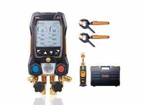 Testo 557s AC Manifold Gauge Set – AC Recharge Kit with 2 x 115i Pipe Clamp Thermometer, 1 x 552i Micron Gauge - Set with Bluetooth