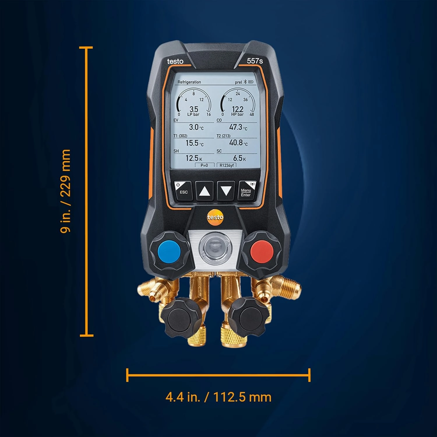 Testo 557s AC Manifold Gauge Set – AC Recharge Kit with 2 x 115i Pipe Clamp Thermometer, 1 x 552i Micron Gauge - Set with Bluetooth