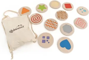 Textures Set for Baby | Geometric Shapes and Montessori Numbers in Organic Wood Playful Little Steps | Large Chips with Diameter of 20 cm | 3 in Stripe for Children   12 Months