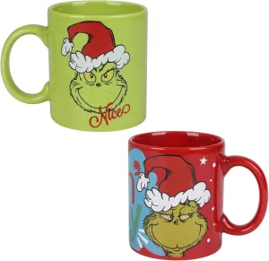 The Grinch Feelin' Grinchy and Naughty or Nice 2-Pack 16 Oz Ceramic Mug Set