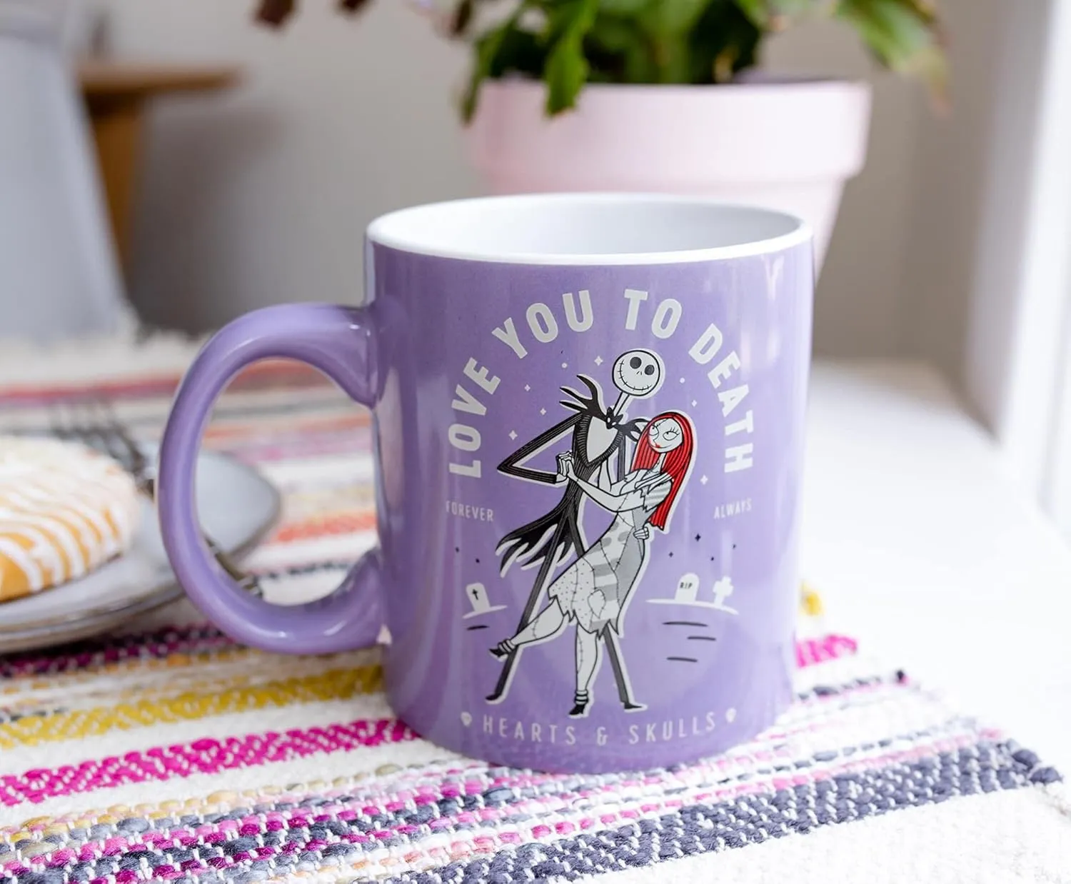 The Nightmare Before Christmas "Love You To Death" Jack and Sally Ceramic Coffee Mug, Oversized Large Cup | Novelty Drinkware For Tabletop | Official Disney Kitchen Accessories | Holds 20 Ounces