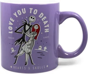 The Nightmare Before Christmas "Love You To Death" Jack and Sally Ceramic Coffee Mug, Oversized Large Cup | Novelty Drinkware For Tabletop | Official Disney Kitchen Accessories | Holds 20 Ounces