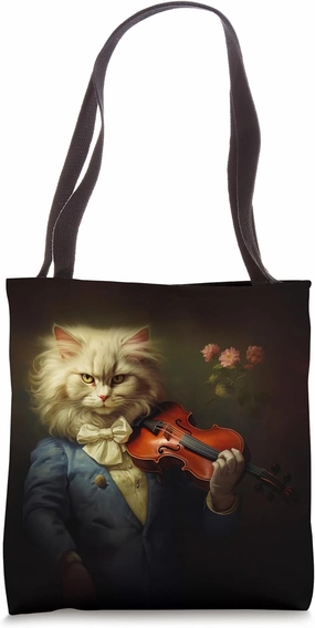The Bizarre Animal Kingdom - Comical Kitty, Musician Cat Tote Bag