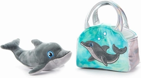 The Petting Zoo Bottlenose Dolphin Stuffed Animal Plushie and Purse Set, Gifts for Kids, Sealife Animal Toy, Gray Bottlenose Dolphin Plush Toy and Purse Pet Carrier
