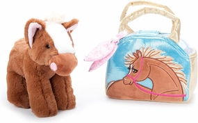 The Petting Zoo Brown Horse Stuffed Animal Plushie and Purse Set, Gifts for Kids, Wildlife Animal Toy, Brown Horse Plush Toy and Purse Pet Carrier