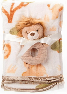 The Petting Zoo Lion Stuffed Animal Plushie Blanket and Rattle, Gifts for Kids, Bumblez Animals, Brown Lion Plush Toy, 30 inches