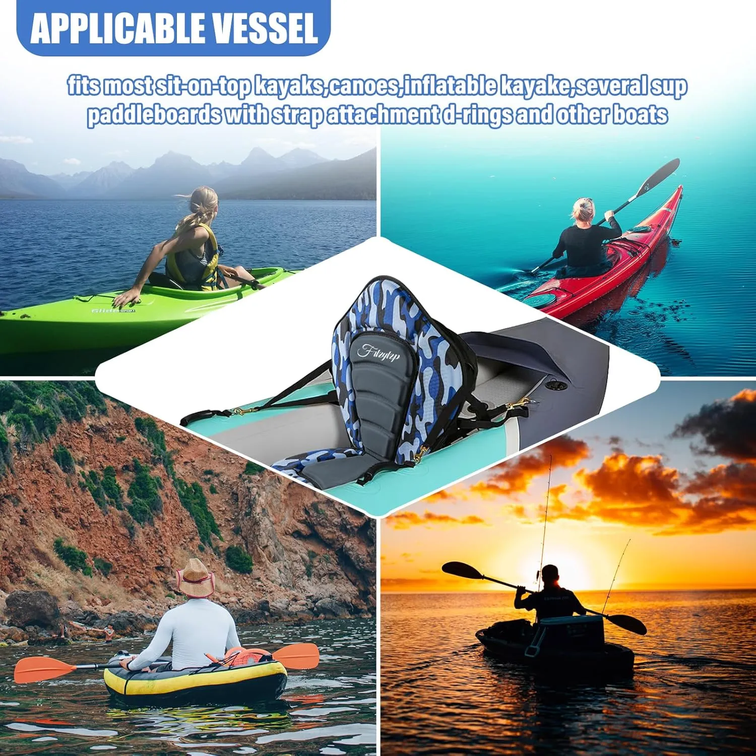 Thickened Kayak Seats - Premium Shockproof Seats with Back Support for Kayaking, Canoeing, Fishing, Paddle Boarding - Comfort, Versatility and Extra Storage (Thickened Blue, 2 pcs)