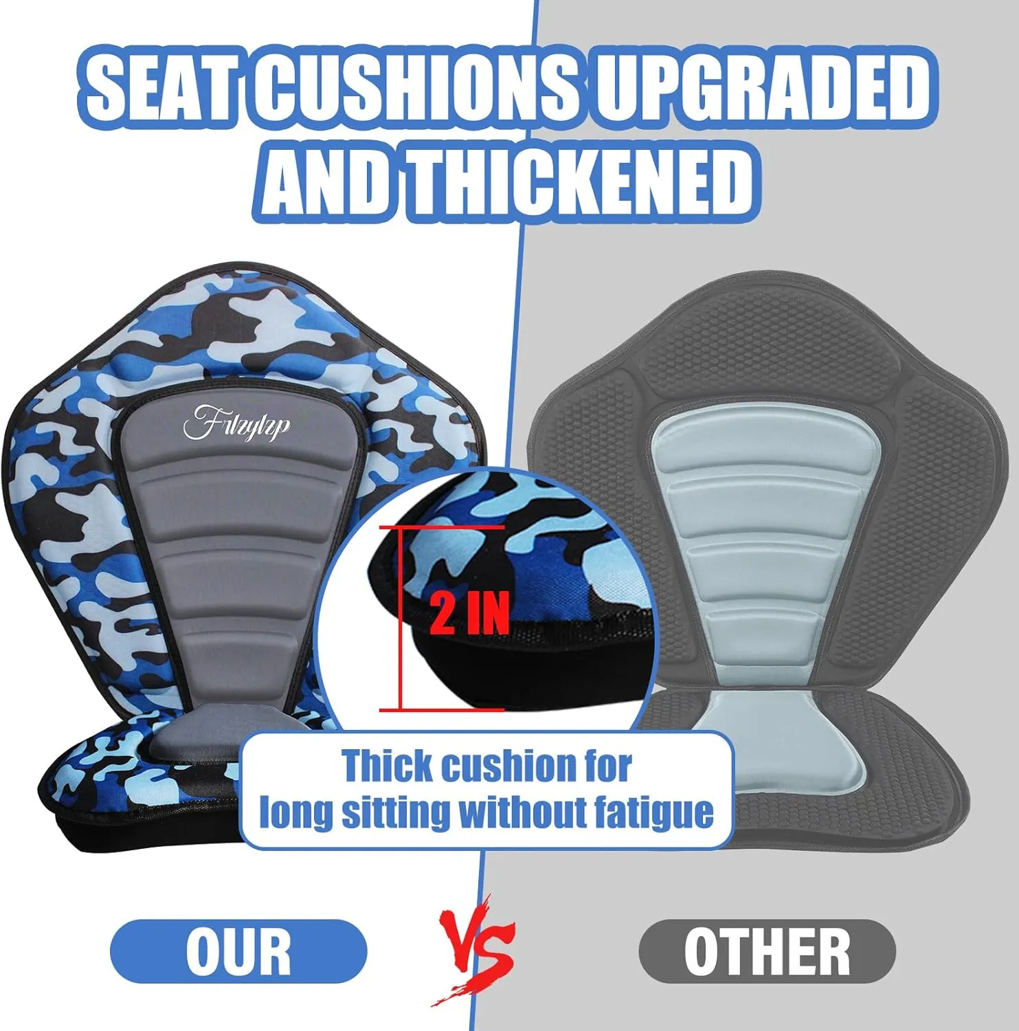 Thickened Kayak Seats - Premium Shockproof Seats with Back Support for Kayaking, Canoeing, Fishing, Paddle Boarding - Comfort, Versatility and Extra Storage (Thickened Blue, 2 pcs)