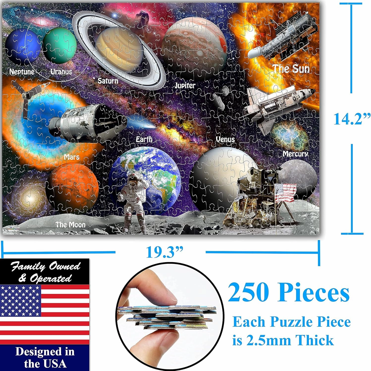 Think2Master Solar System & Space Exploration 250 Pieces Jigsaw Puzzle Fun Educational Toy for Kids 6-8 8-10 10-12, School & Families. Great Gift for Boys & Girls Ages 8  for Learning. 14.2” X 19.3”