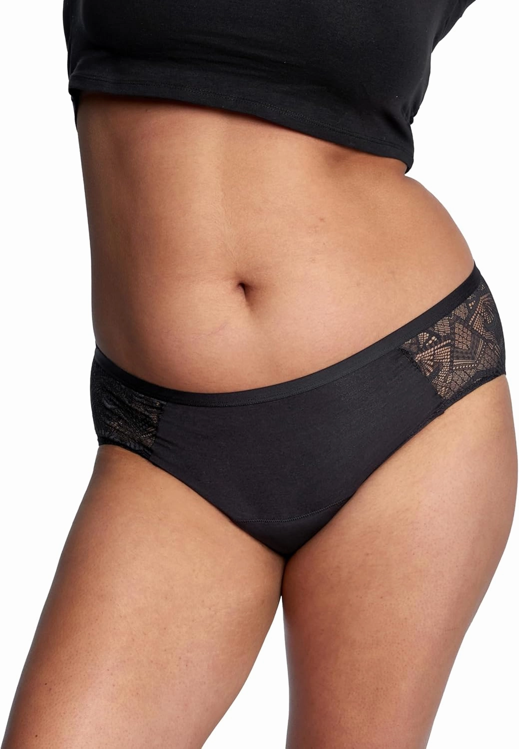 Thinx Ultra-Soft Period Underwear, Brief-Style Leakproof Underwear for Women, Holds Up to 12 Regular Tampons*, FSA HSA Approved Period Panties, Reusable, Comfortable, & Flexible, Black with Lace, 4X