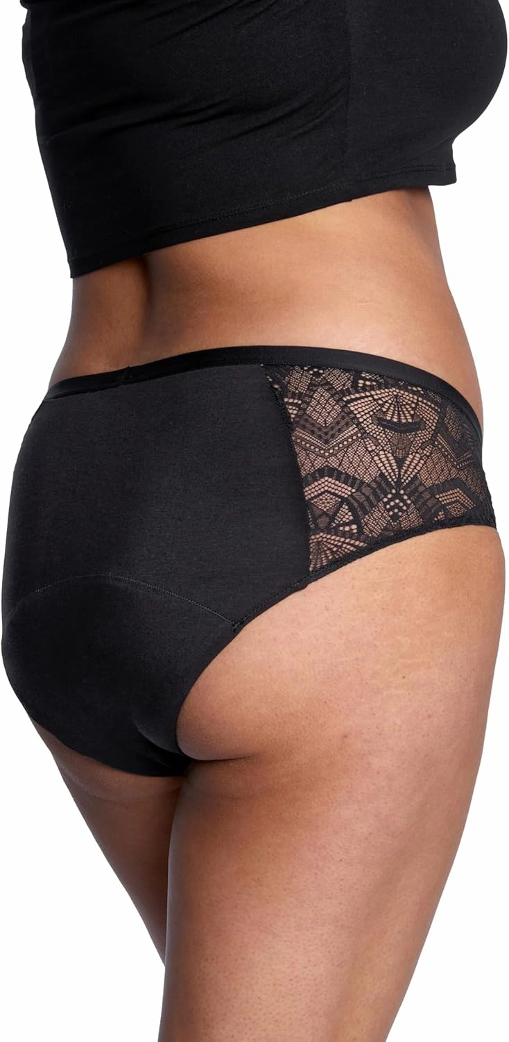 Thinx Ultra-Soft Period Underwear, Brief-Style Leakproof Underwear for Women, Holds Up to 12 Regular Tampons*, FSA HSA Approved Period Panties, Reusable, Comfortable, & Flexible, Black with Lace, 4X
