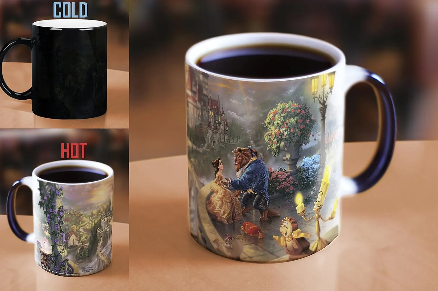 Thomas Kinkade's "Beauty and the Beast Falling In Love" Morphing Ceramic Mugs,11 ounces