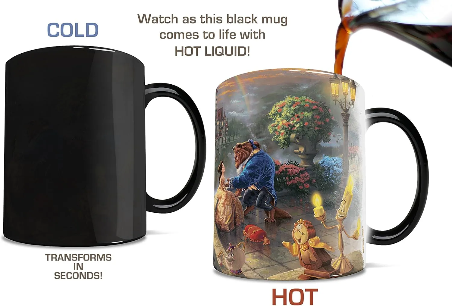 Thomas Kinkade's "Beauty and the Beast Falling In Love" Morphing Ceramic Mugs,11 ounces