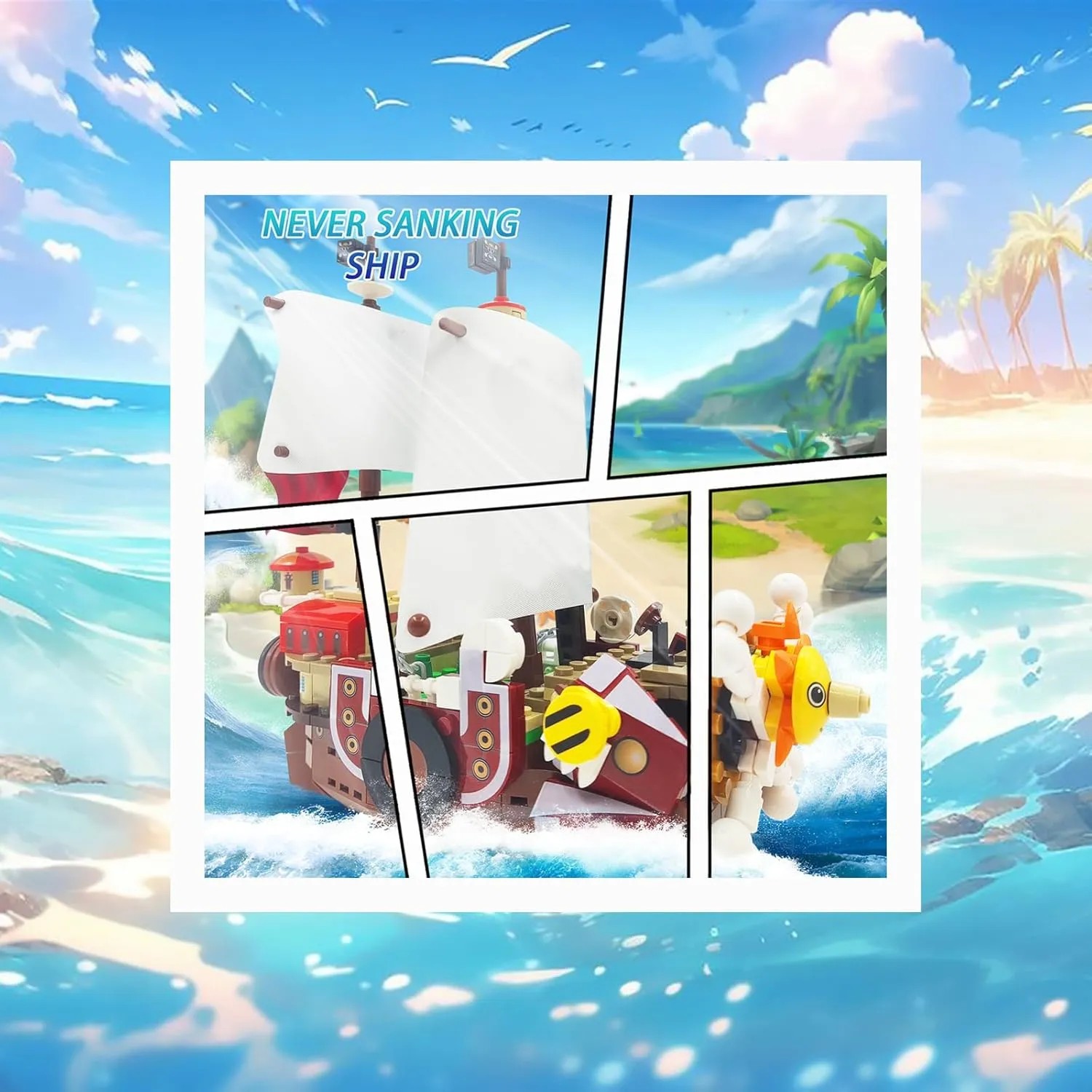Thousand Sunny Ship Building Blocks Set, Featuring 9 1 Piece Anime Action Main Figures, Piece One Merch Pirate Boat Model Building Ideal Gift for Kid, Fans(432 PCS)