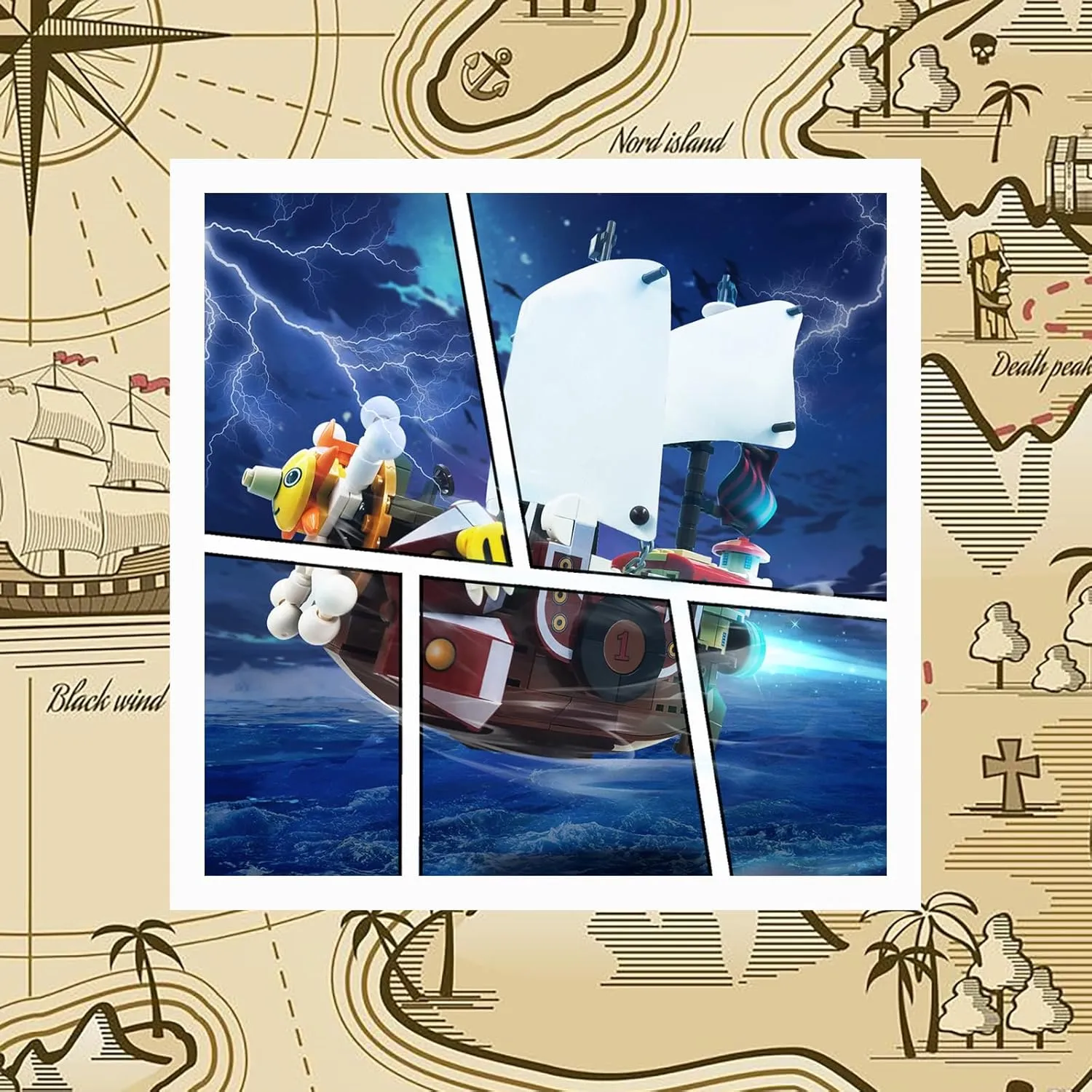 Thousand Sunny Ship Building Blocks Set, Featuring 9 1 Piece Anime Action Main Figures, Piece One Merch Pirate Boat Model Building Ideal Gift for Kid, Fans(432 PCS)