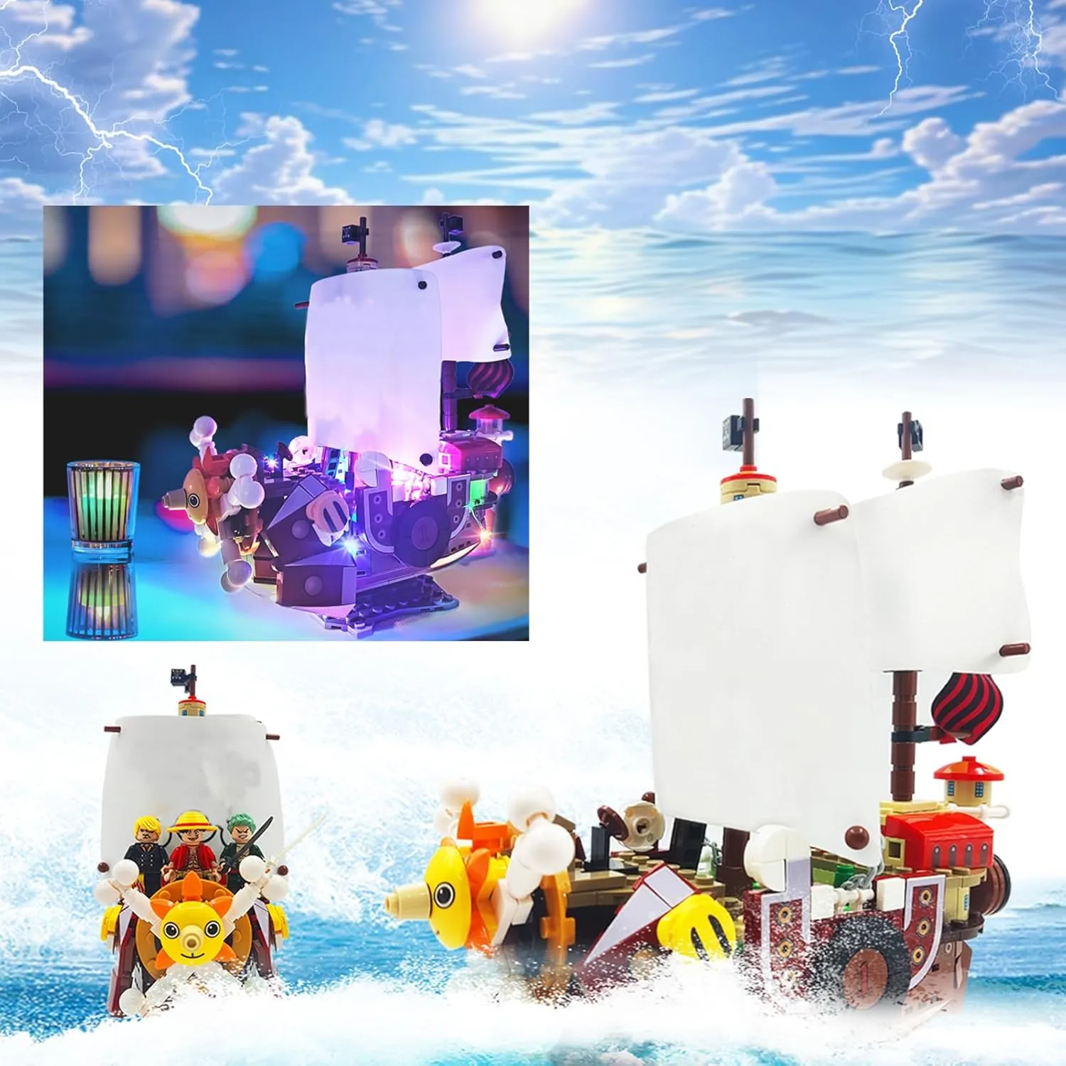 Thousand Sunny Ship Building Blocks Set, Featuring 9 1 Piece Anime Action Main Figures, Piece One Merch Pirate Boat Model Building Ideal Gift for Kid, Fans(432 PCS)