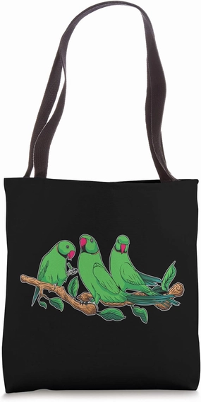 Three Indian Ringneck Parrots Ringnecked Parakeet Parrot Tote Bag