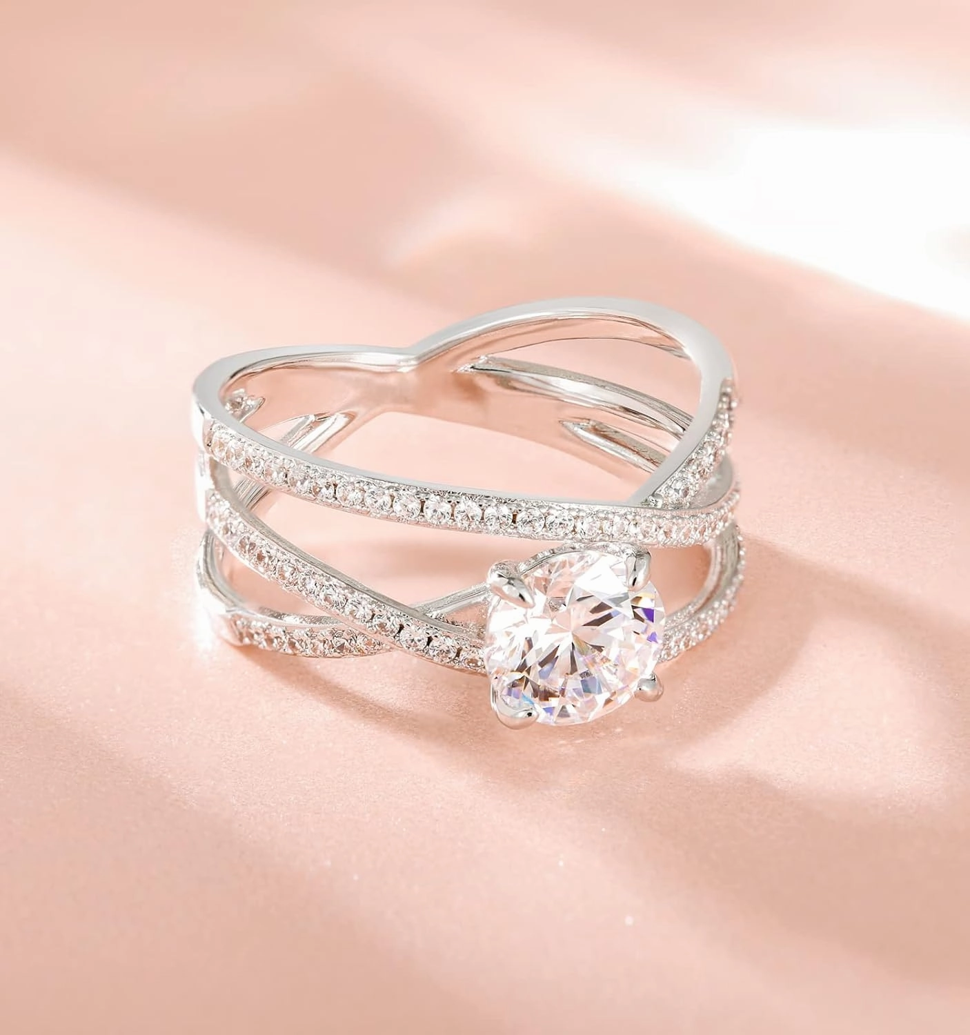 TIGRADE 2CT Criss Cross Promise Ring for Women Cubic Zirconia Engagement Ring CZ Statement Wedding Band Size 3-12