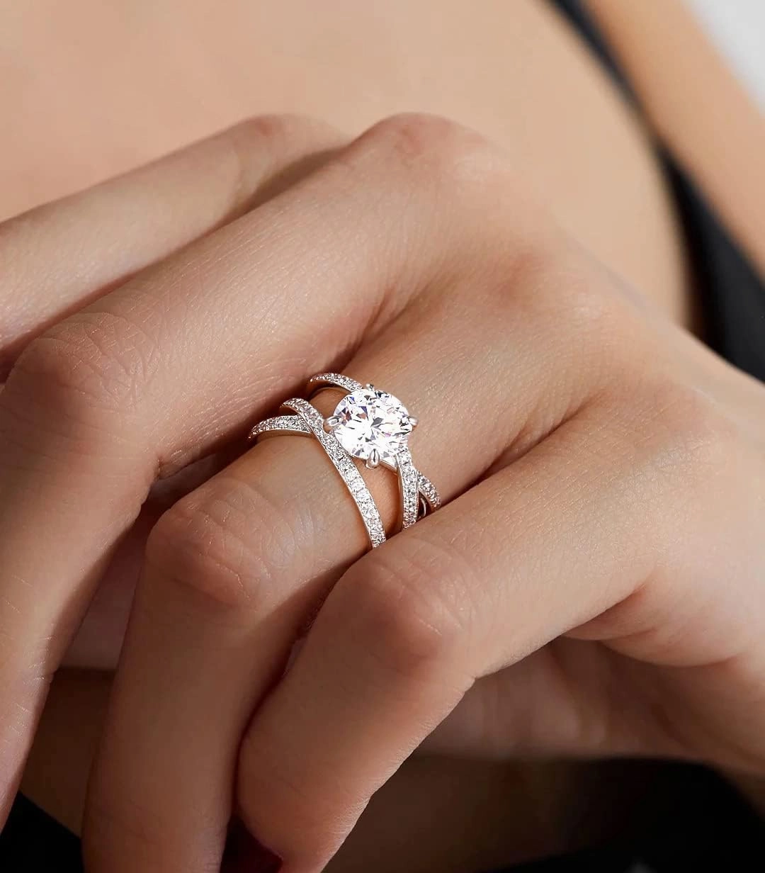 TIGRADE 2CT Criss Cross Promise Ring for Women Cubic Zirconia Engagement Ring CZ Statement Wedding Band Size 3-12