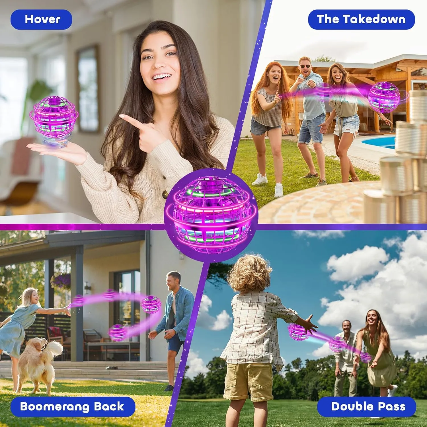 Tikduck Flying Orb Ball 2025 Toys Soaring Hover Pro Boomerang Galactic Fidget Cool Magic Hand Controlled Mini Drone Cosmic Globe Spinner Safe for 6 7 8 9 10  Year Old Kids Outdoor Toys (Purple)