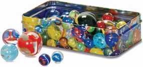 Tobar Marbles - Tin of 60 Mixed Designs Assorted Designs and Colours 15237