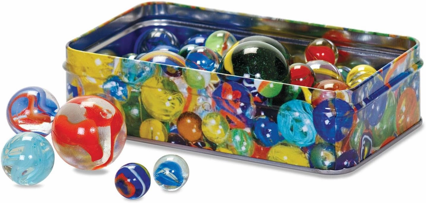 Tobar Marbles - Tin of 60 Mixed Designs Assorted Designs and Colours 15237