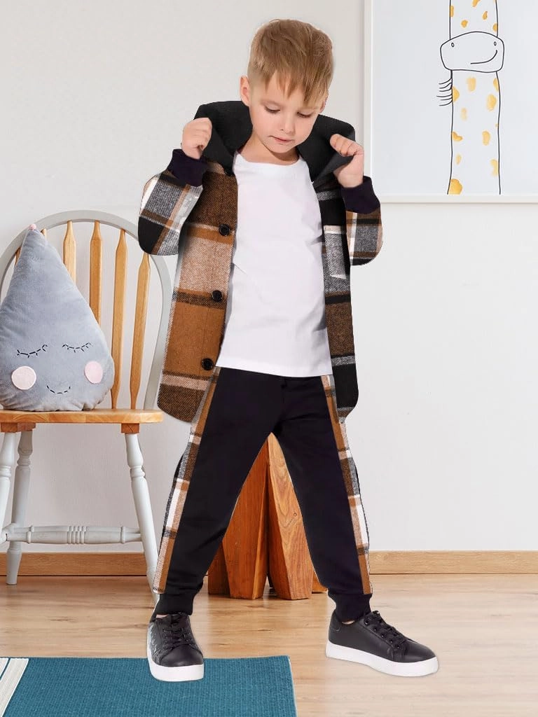 Toddler Boys Clothes Button Down Hooded Plaid Long-sleeve Tops   Sweatpants Boys Fall Winter Outfits