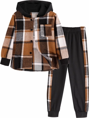 Toddler Boys Clothes Button Down Hooded Plaid Long-sleeve Tops   Sweatpants Boys Fall Winter Outfits
