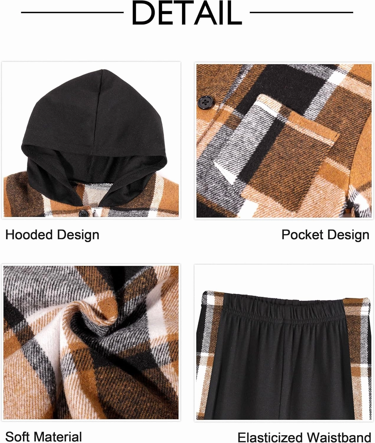 Toddler Boys Clothes Button Down Hooded Plaid Long-sleeve Tops   Sweatpants Boys Fall Winter Outfits