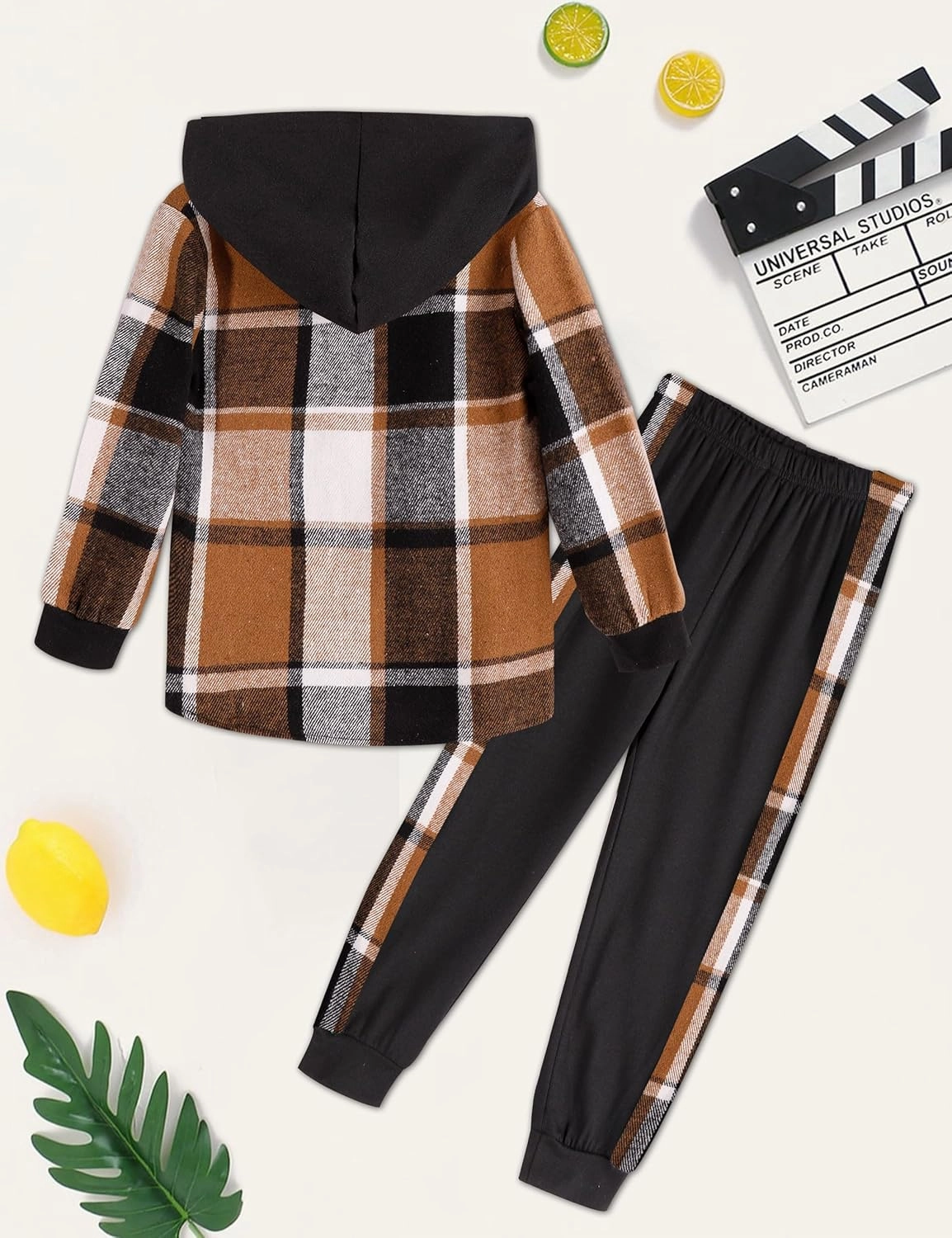 Toddler Boys Clothes Button Down Hooded Plaid Long-sleeve Tops   Sweatpants Boys Fall Winter Outfits