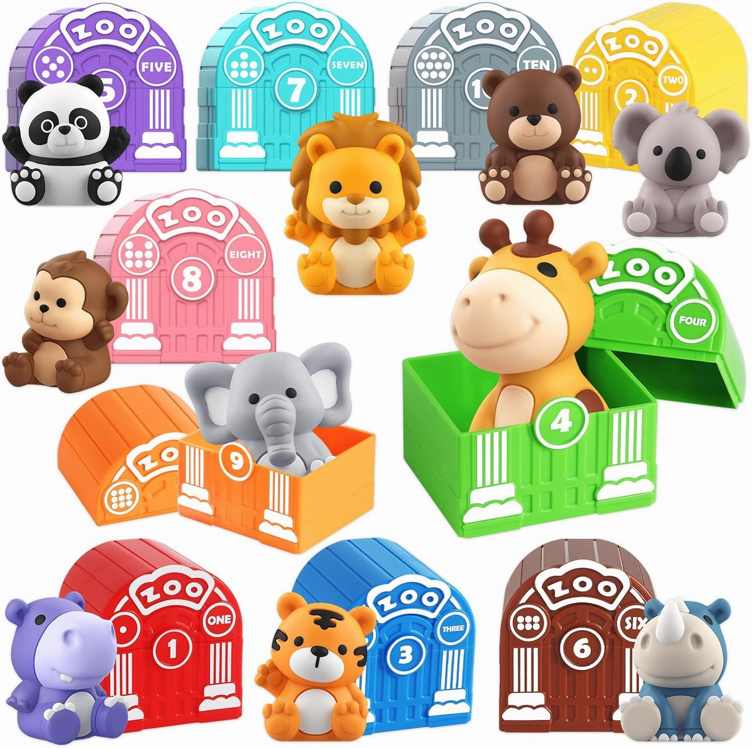 Toddler Toy for 1 2 3  Years Old, Learning Toy for Toddlers with 20PCS Safari Animal Toy, Montessori Educational Toy for Kids,10 Animals &10 Houses for Babies Boys Girls Easter Christmas Birthday Gift