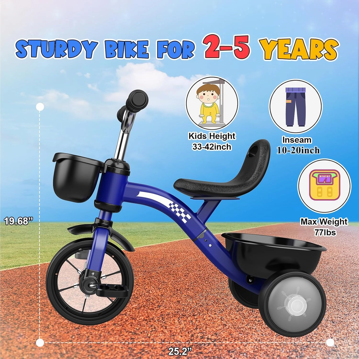 Toddler Tricycle for 1-3 3-5 Year Olds, Colorful Lighting Toddler Bike Baby, Toys for Ages 2-4, 3-Level Adjustable Seat, 2 3 4 5 Year Old Birthday Gifts (Blue)