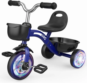 Toddler Tricycle for 1-3 3-5 Year Olds, Colorful Lighting Toddler Bike Baby, Toys for Ages 2-4, 3-Level Adjustable Seat, 2 3 4 5 Year Old Birthday Gifts (Blue)