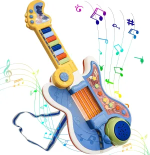 Toddlers Guitar, 4 in 1 Kids Guitar and Piano Guitars for Toddlers 2-4 with Lullaby Projector Toy for Kids Musical Instruments Toys for a 3 4 5 Year Old Boys Girls Gifts